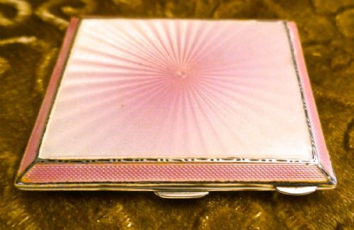 Silver & Walker Hall Marked Pink Guilloche Enamel Art Deco Cigarette Case