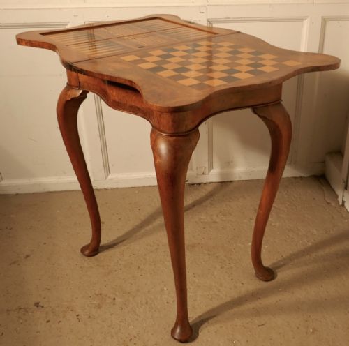 fig 3. Queen Anne Style Inlaid Burr Walnut, Games Table, Chess and Backgammon