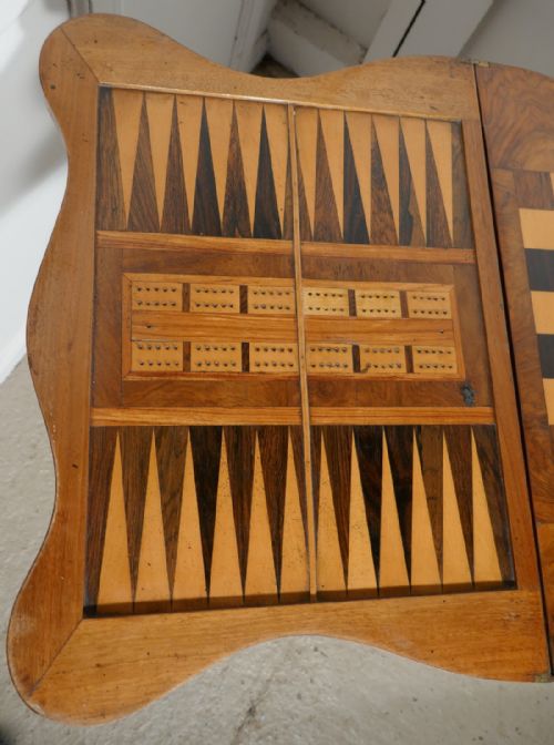 fig 4. Queen Anne Style Inlaid Burr Walnut, Games Table, Chess and Backgammon