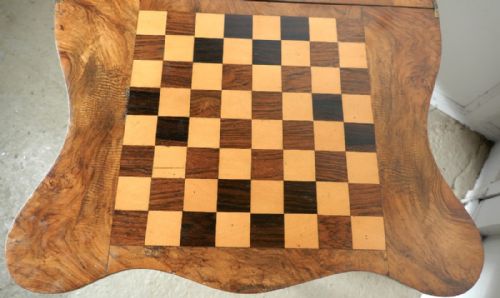 fig 5. Queen Anne Style Inlaid Burr Walnut, Games Table, Chess and Backgammon