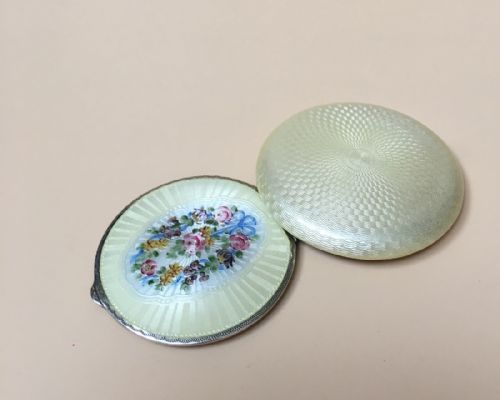 fig 2. Sterling Silver Guilloche Enamel Compact Case, with a Garland of Flowers