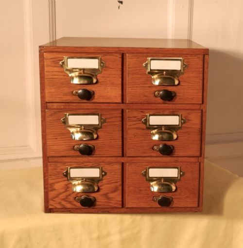 Oak 6 Drawer Card Index Filing Cabinet,