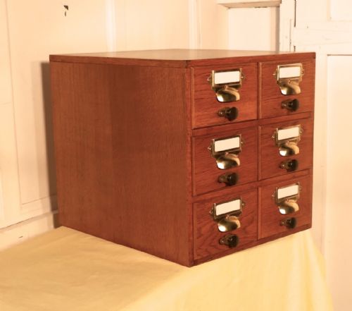 fig 1. Oak 6 Drawer Card Index Filing Cabinet,