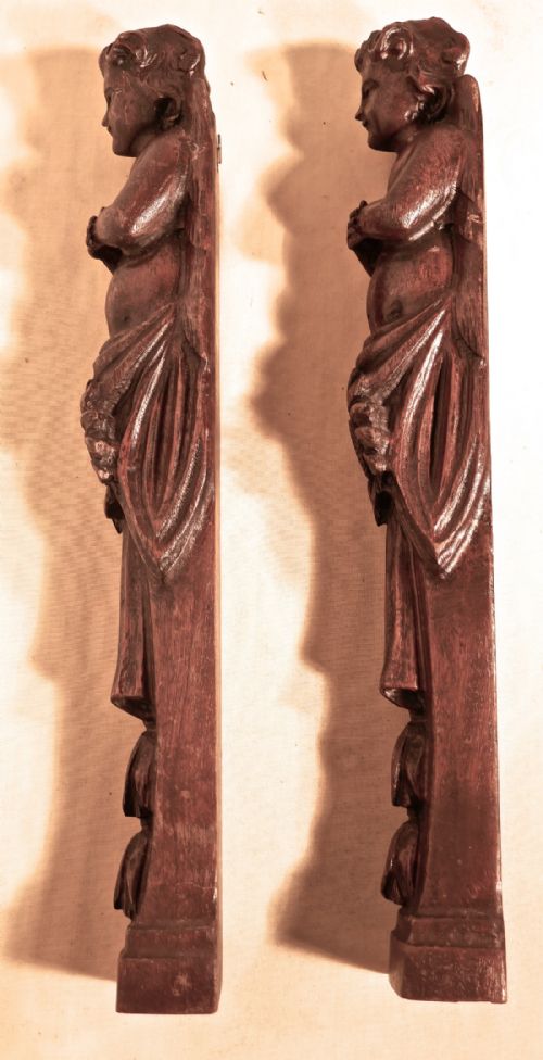 fig 1. Pair of Early 19th Century Carved Walnut Caryatid. Winged Angels