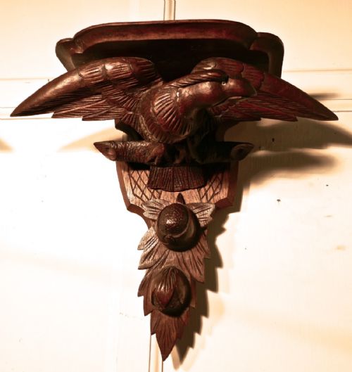 fig 4. A 19th Century Pair of Carved Oak Wall Brackets, Eagles