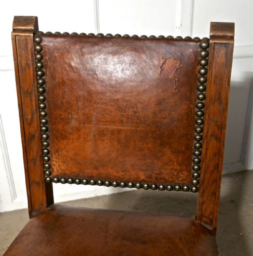 fig 2. Set of 8, 19th Century Carved Oak and Leather Dining Chairs
