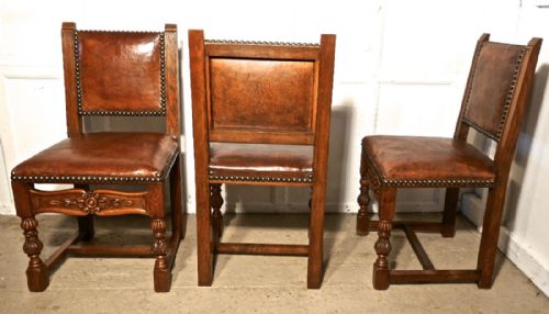 fig 5. Set of 8, 19th Century Carved Oak and Leather Dining Chairs