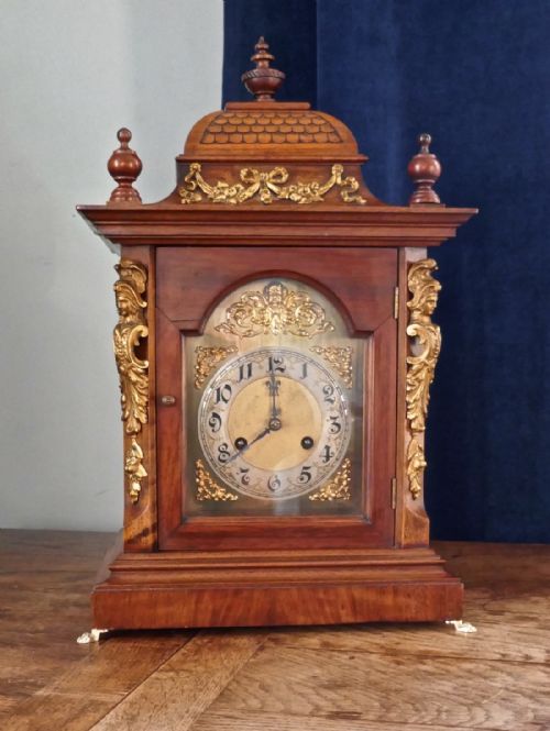 19th Century German Bell-top Walnut Bracket Mantel Clock by Junghans