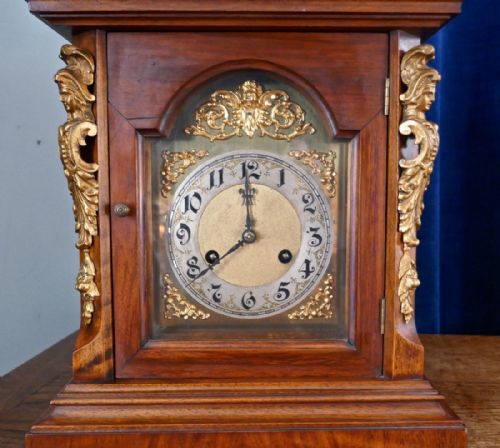 fig 1. 19th Century German Bell-Top Walnut Bracket Mantel Clock by Junghans 