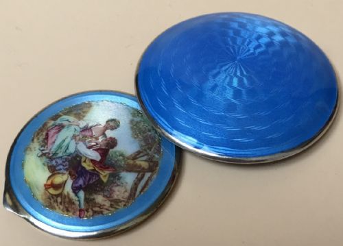 fig 3. Charming German Sterling Silver Guilloche Enamel Compact Case