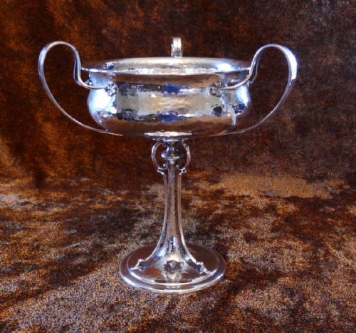 Arts and Crafts Centre Piece Bowl, Beaten Silver by James Dixon & Sons