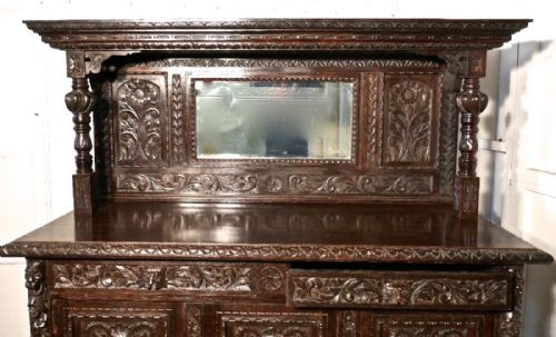 fig 2. 19th Century Carved Oak Mirror Back Dresser with Tree of Life and Green Man Carvings