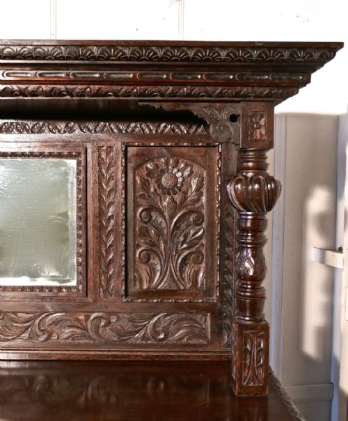 fig 3. 19th Century Carved Oak Mirror Back Dresser with Tree of Life and Green Man Carvings