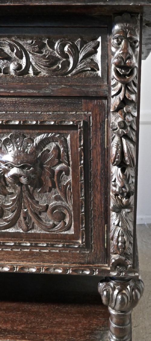 fig 4. 19th Century Carved Oak Mirror Back Dresser with Tree of Life and Green Man Carvings