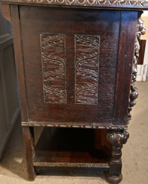 fig 6. 19th Century Carved Oak Mirror Back Dresser with Tree of Life and Green Man Carvings