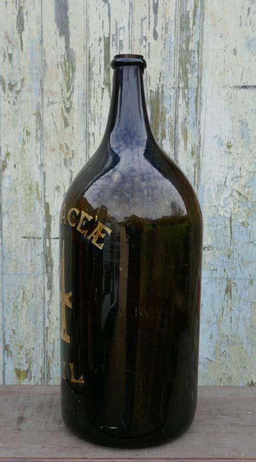 fig 1. Giant 19th Century Italian Olive Oil Bottle with Gold Number and Lable