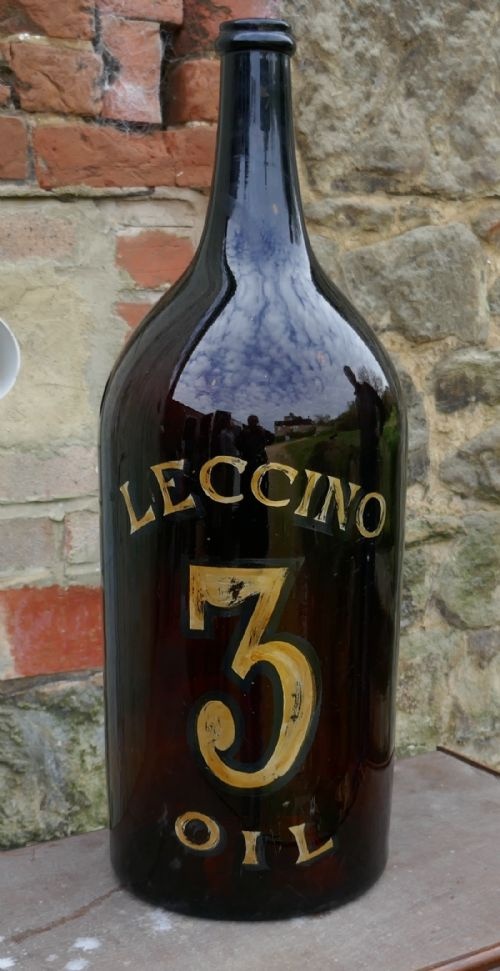 Giant 19th Century Italian Olive Oil Bottle with Gold Number and Lable