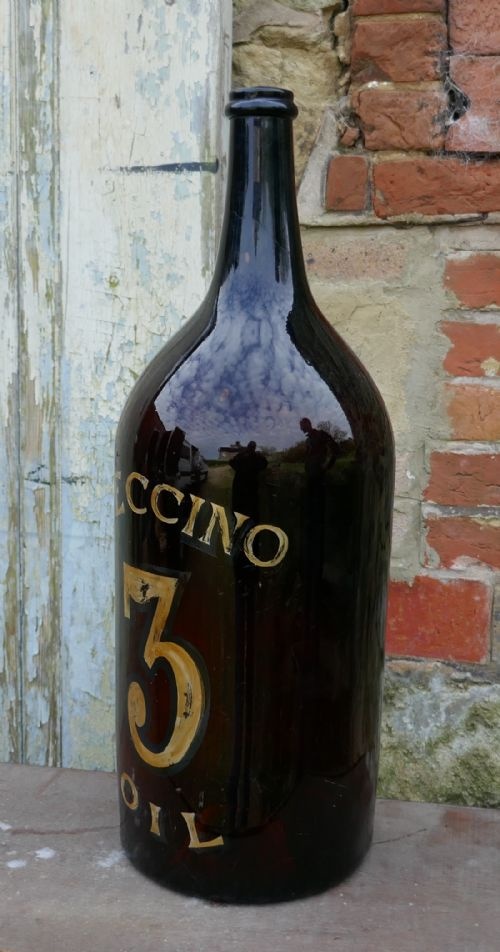 fig 3. Giant 19th Century Italian Olive Oil Bottle with Gold Number and Lable