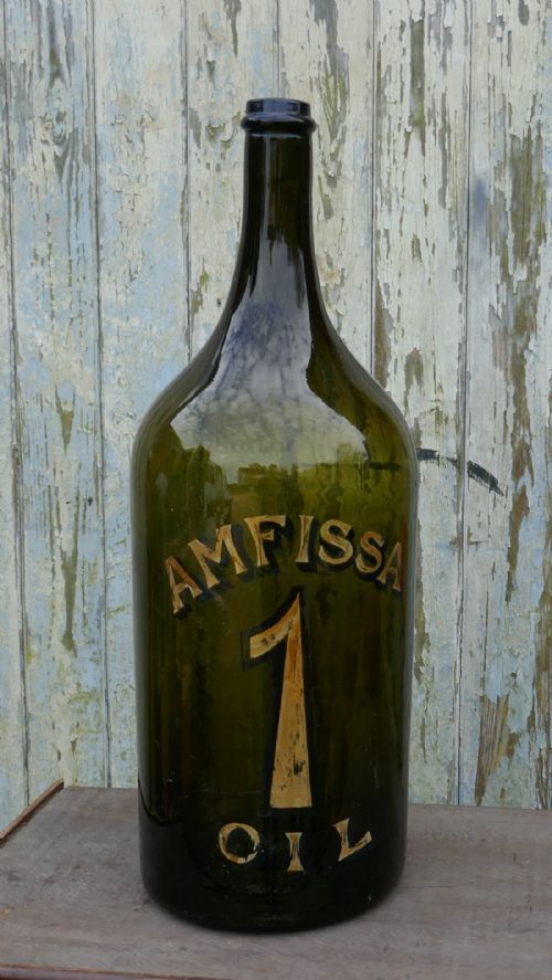 Giant 19th Century Greek Olive Oil Bottle with Gold Number and Lable