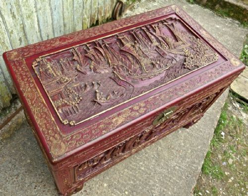 fig 2. Large Carved Oriental Camphor Wood Chest