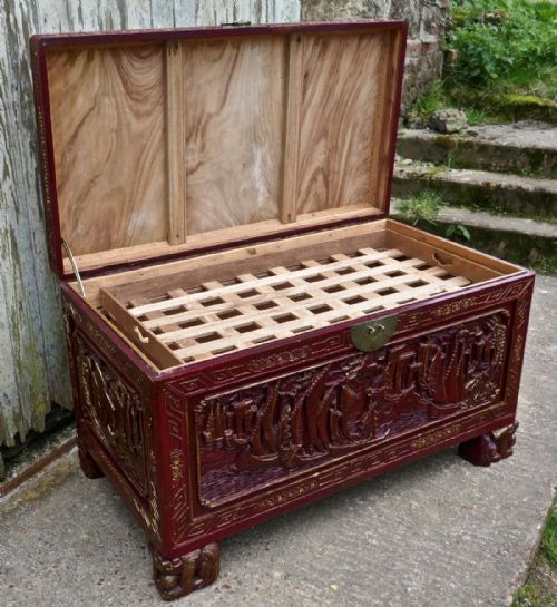 fig 3. Large Carved Oriental Camphor Wood Chest