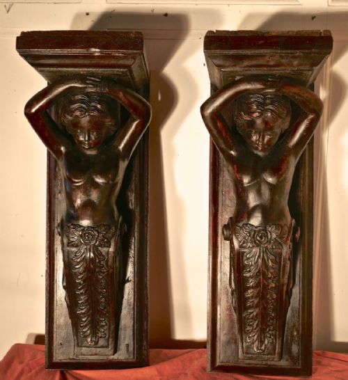 Pair of Early 19th Century Carved Putti, Wall Brackets