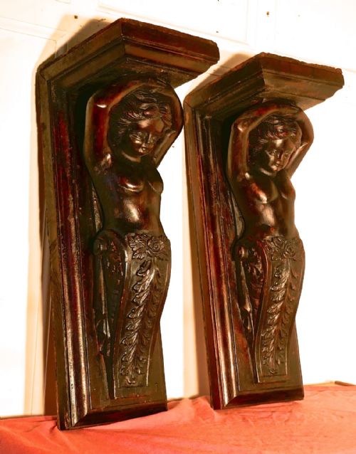 fig 2. Pair of Early 19th Century Carved Putti, wall Brackets