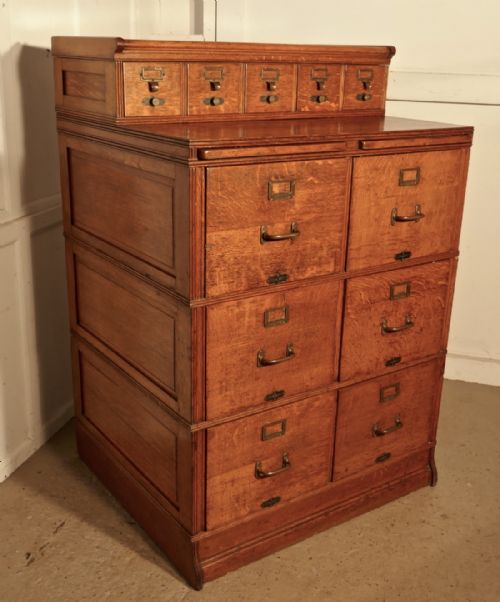 Large Edwardian 11 Drawer Oak Filing Cabinet, by Shannon