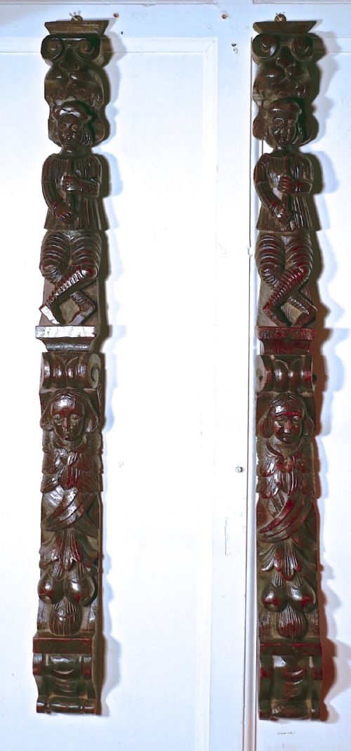 Pair of 19th Century Large Oak Caryatid Figures of Angels and Musicians