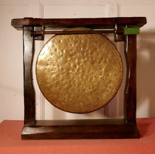 Rustic Dark Wood and Brass Table Gong