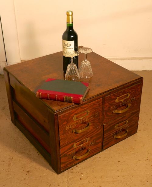 fig 5. Filing Cabinet, Chemist Drawers with Gold Lettering