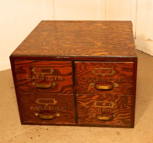 fig 2. Filing Cabinet, Chemist Drawers with Gold Lettering