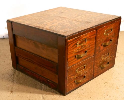 fig 2. Filing Cabinet, Chemist Drawers with Gold Lettering