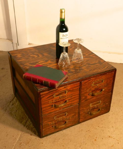 fig 4. Filing Cabinet, Chemist Drawers with Gold Lettering