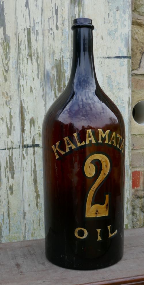 Giant 19th Century Greek Olive Oil Bottle with Gold Number and Lable