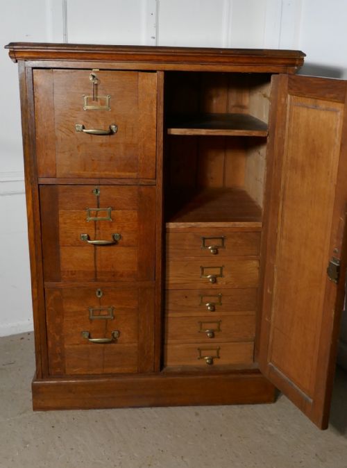 Large Edwardian Oak Filing Cabinet, Office Cupboard