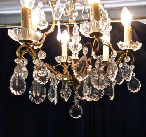 fig 2. French Cut Glass 6 Branch Brass Chandelier