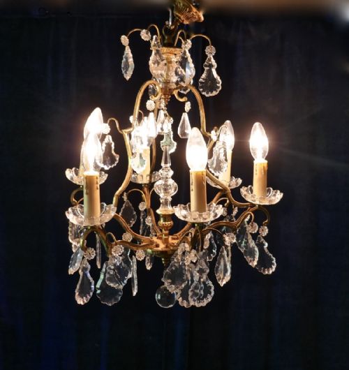 fig 3. French Cut Glass 6 Branch Brass Chandelier