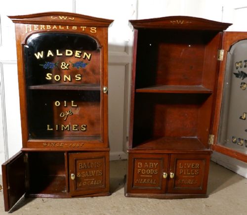fig 1. A Pair of Victorian Mahogany Sign Painted Chemist’s or Bathroom Cupboards