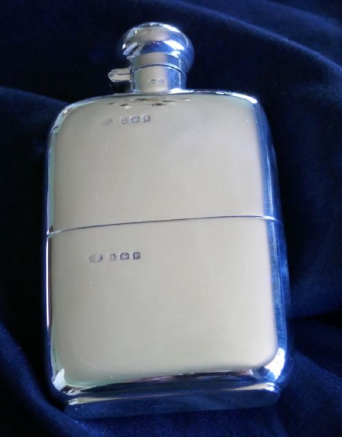 A Solid Silver Hall Marked Hip Flask and Cup. Date 1935