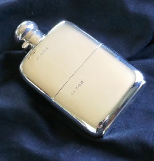 fig 1. A Solid Silver Hall Marked Hip Flask and Cup. Date 1935