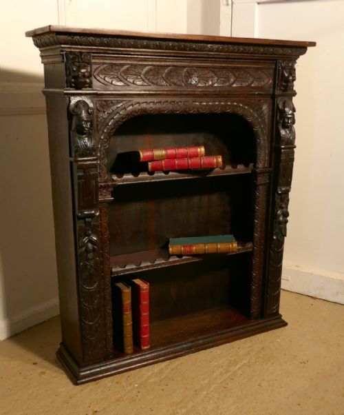 Carved Green Man Gothic Oak Bookcase