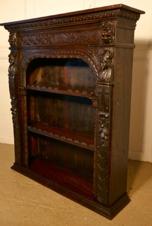 fig 1. Carved Green Man Gothic Oak Bookcase