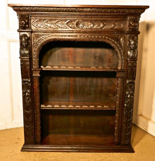 fig 2. Carved Green Man Gothic Oak Bookcase