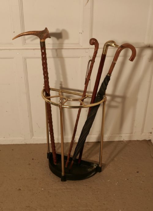 Victorian Half Round Brass and Iron Stick Stand or Umbrella Stand
