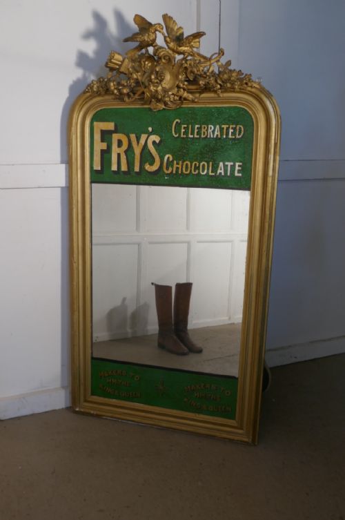 Large Victorian Advertising Mirror, Fry’s Chocolate  Over Mantle