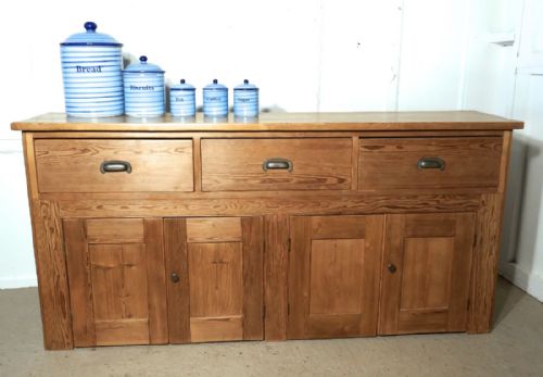 Large Victorian Pine Farmhouse Kitchen Dresser Base,