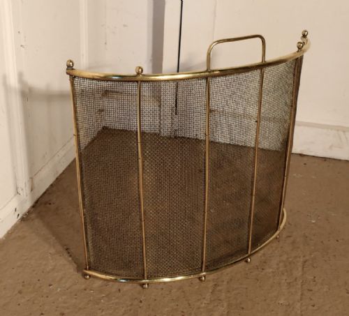 Victorian Curved Brass Fire Guard, Spark Screen
