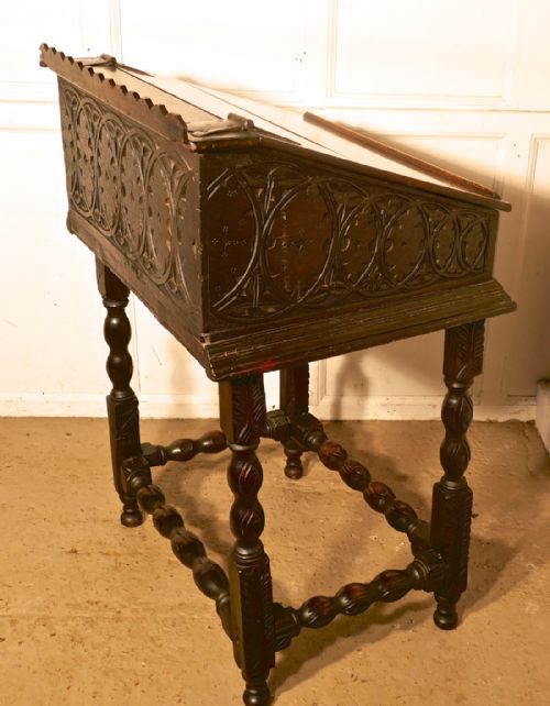 fig 1. 17th Carved Oak Bible Box Reading Slope Desk on Stand