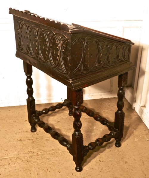 fig 2. 17th Carved Oak Bible Box Reading Slope Desk on Stand